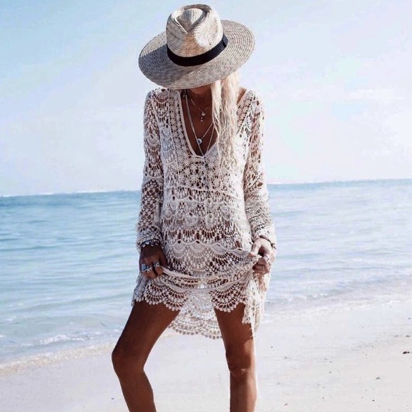 trending_in_usa Other - White Sexy Crochet Beach Pool Cover Up Boho
